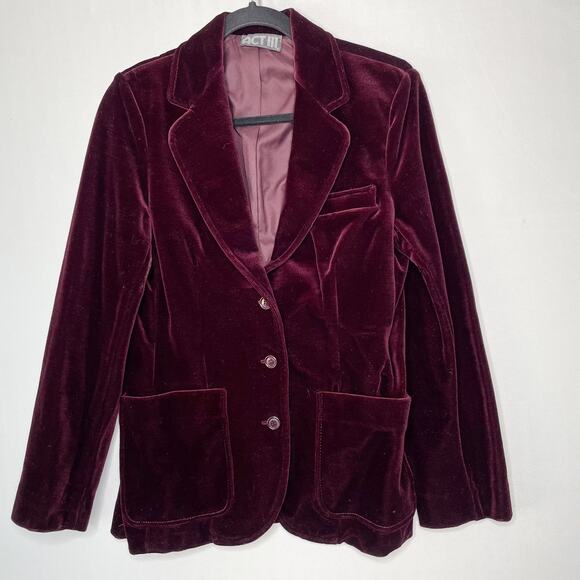 Dark Academia 2 Piece Blazer Vest Set Womens Size S Burgundy Velvet Vintage USA - Picture 14 of 16